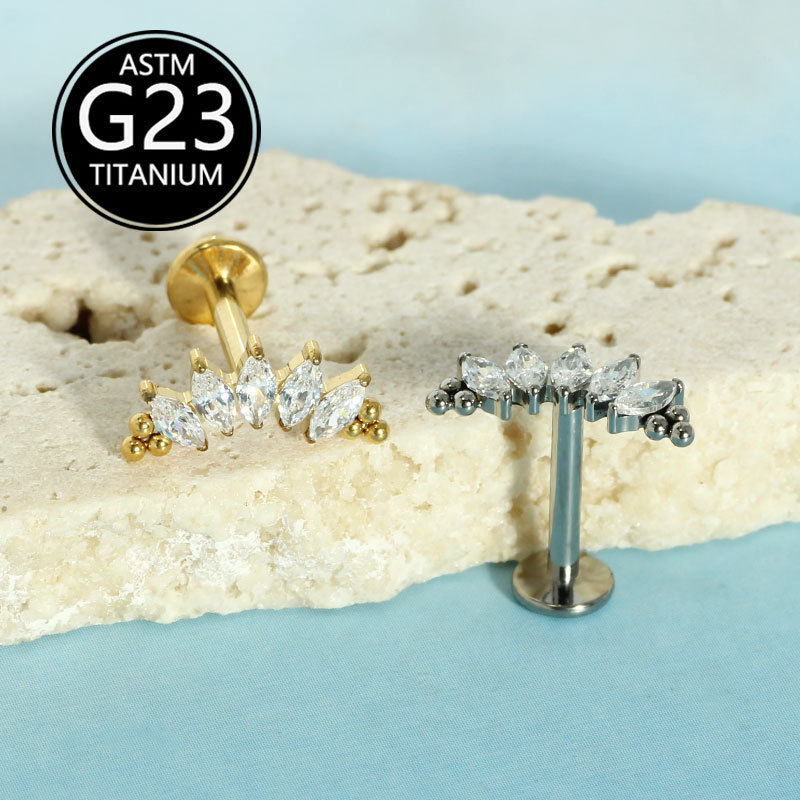 G23 Titanium Alloy Inlaid Zircon Internal Thread Lip Labret Stud Ear Cartilage Piercing Jewelry - Image 4
