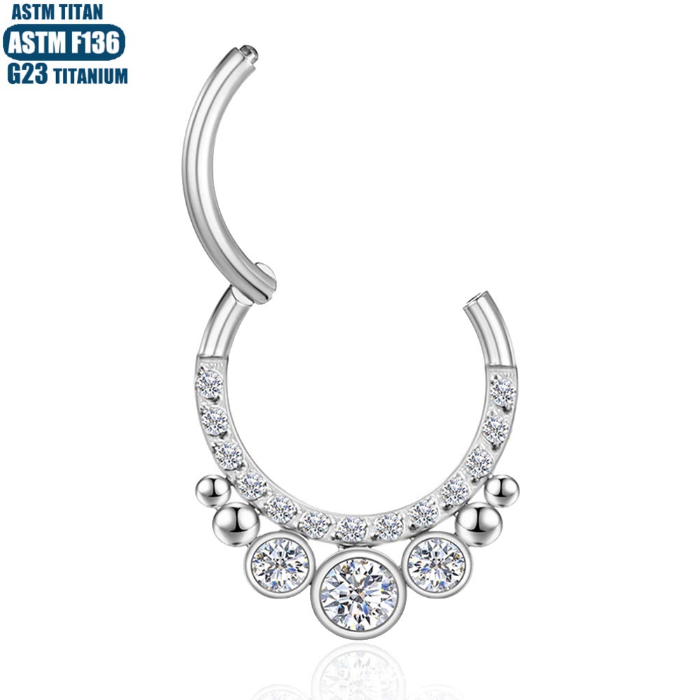 G23 Titanium Alloy Zircon Earrings Nose Ring Cartilage Hoop Bead Cluster Seamless Ring Septum Ear Bone Ring Jewelry - Image 3