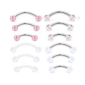 Basic Stainless Steel and Acrylic Eyebrow and Lip Piercing Set 6-10mm - 3 to 12 Pieces
