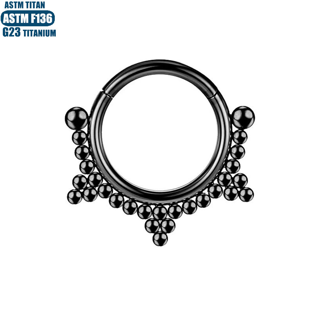 F136 Titanium Alloy Nose Ring Hoop Cartilage Earring Bead Cluster Hinge Closure Seamless Body Piercing Jewelry - Image 3