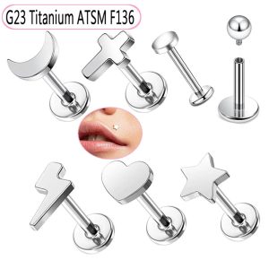 G23 Titanium Cross Heart Lightning Moon Star Inner Thread Lip Barbell/Ear Stud Piercing Jewelry