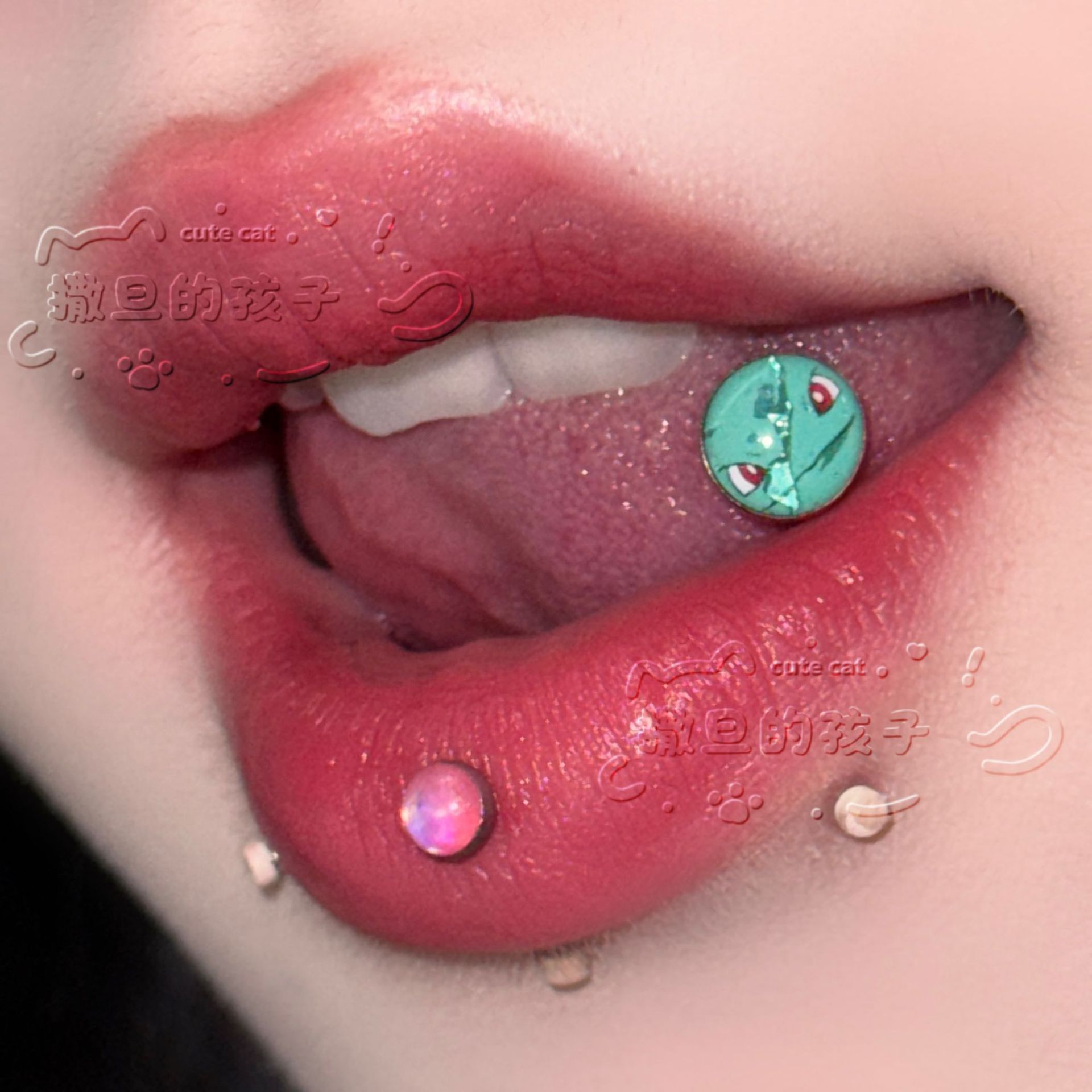 Satan's Child Bulbasaur Tongue Barbell 20mm 1.6mm Titanium Steel Tongue Ring Piercing Jewelry - Image 5