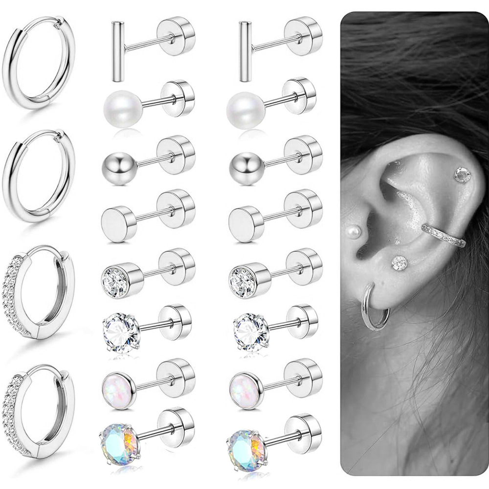 2024 Fashion Stainless Steel Round Zircon Earring Set Gold Flower Geometric Ear Jewelry - Image 2