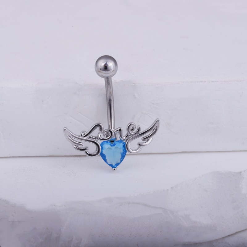 Angel Wings LOVE Letters Belly Button Ring Gold with White CZ Cubic Zirconia Navel Piercing Jewelry Wholesale - Image 5