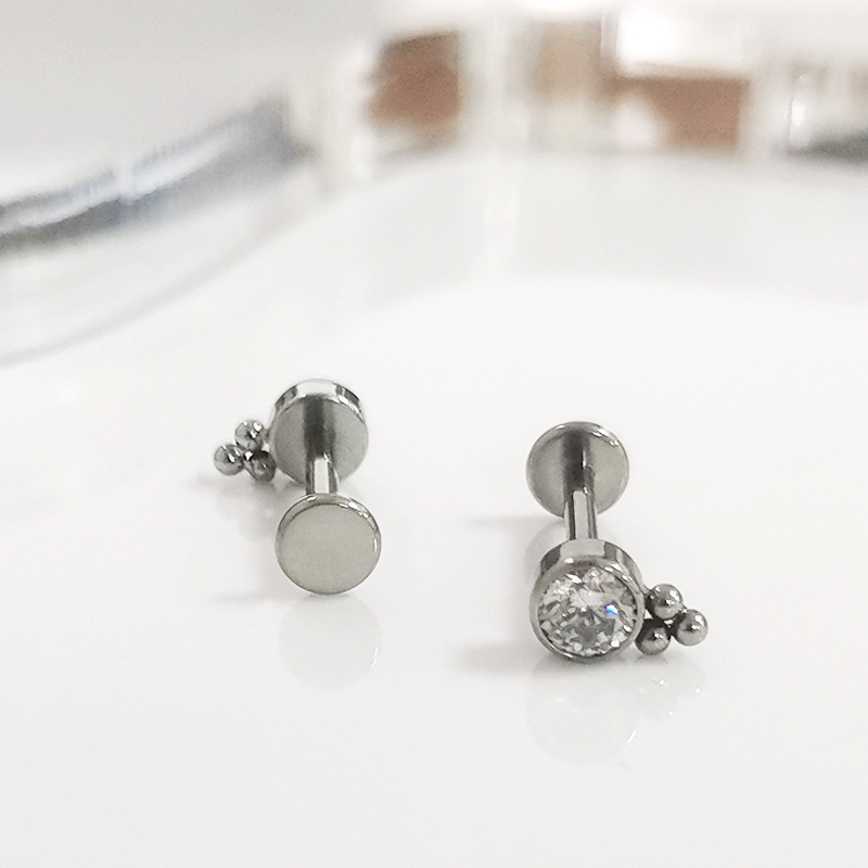 F136 Titanium Ear Stud with Zircon Beads - 12mm Labret Stud for Cartilage Helix Tragus Piercing - Image 3