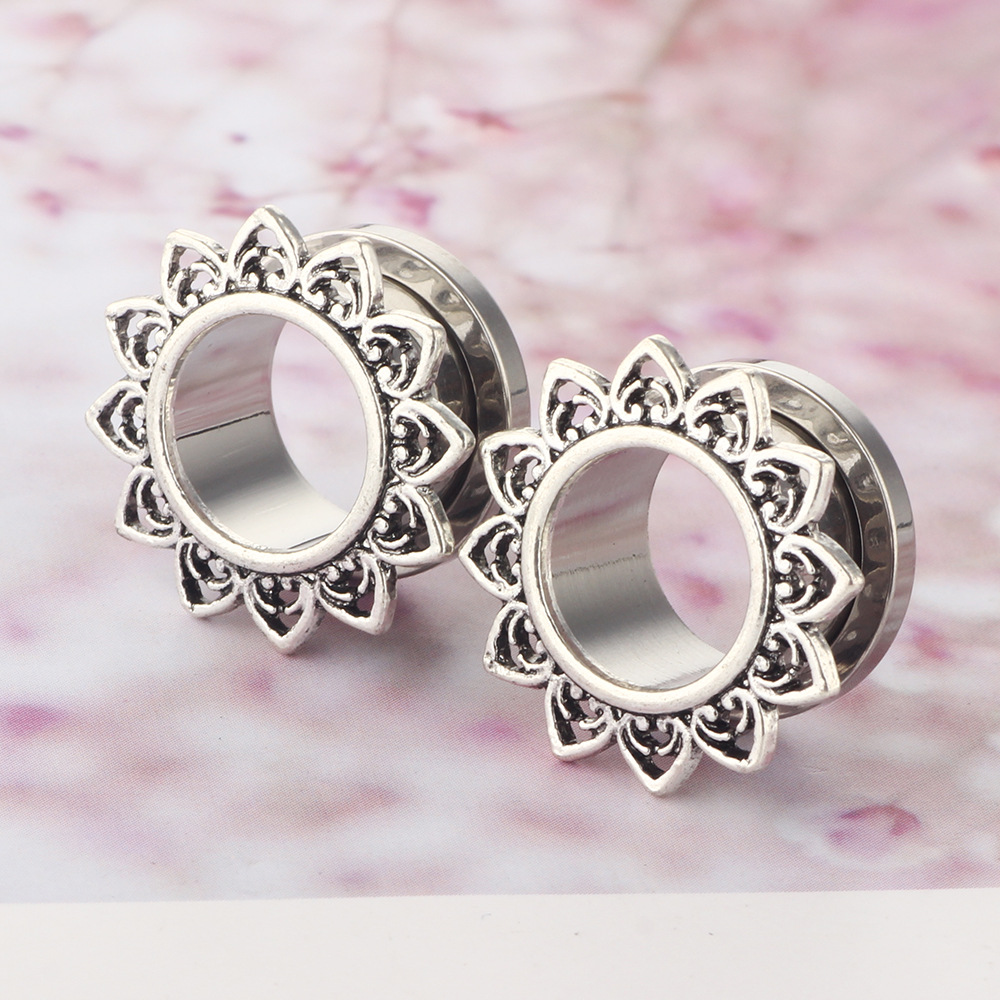 Hollow Flower Ear Stretcher Stainless Steel Auricle Body Piercing Jewelry - Image 2