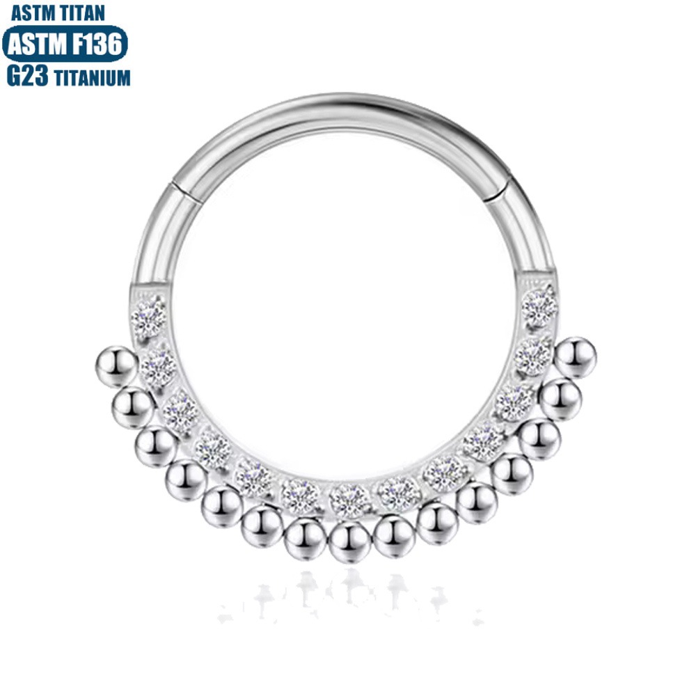 G23 Titanium Hinge Nose Ring with Zircon - Ear Cartilage Septum Conch Piercing Bone Ring, Geometric Jewelry - Image 2