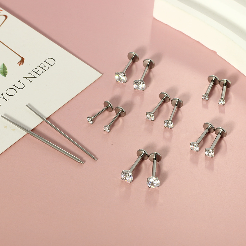 G23 Titanium Lip Piercing Jewelry Internal Thread Labret Stud with Zircon Flat Bottom Wholesale - Image 4
