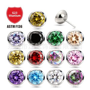 G23 Titanium Alloy Jewelry Head Pin Bowl Cup 5A Zircon Ear Stud Cartilage Earring