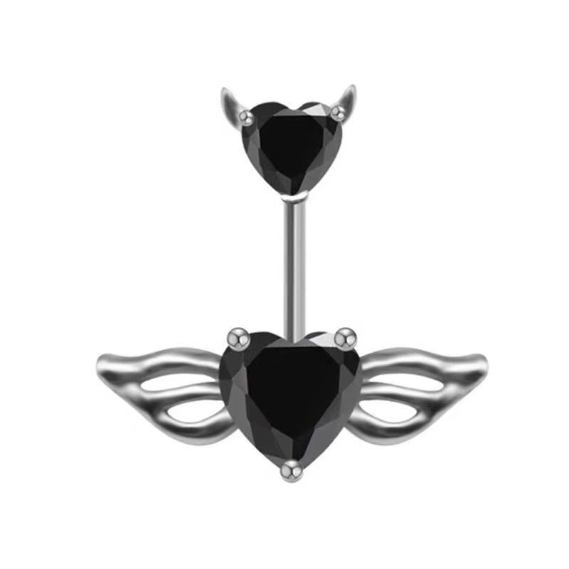 Hot Girl Belly Button Ring Heart Angel Wings Dangle with Teeth - Copper Body Piercing Jewelry - Image 5