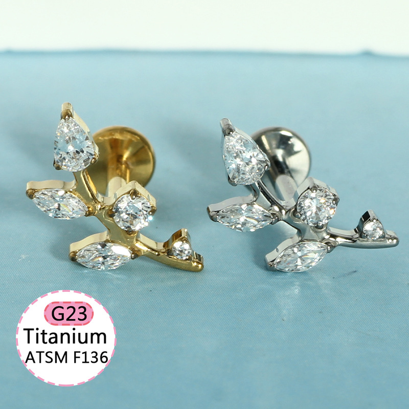 F136 Titanium Heart-Shaped Internally Threaded Lip Stud with CZ - Silver 1.2x10mm Body Piercing Lip Labret Jewelry - Image 4