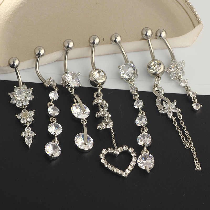 Classic Stainless Steel Navel Ring Set 7-Piece Belly Button Rings Body Piercing Jewelry - Image 5