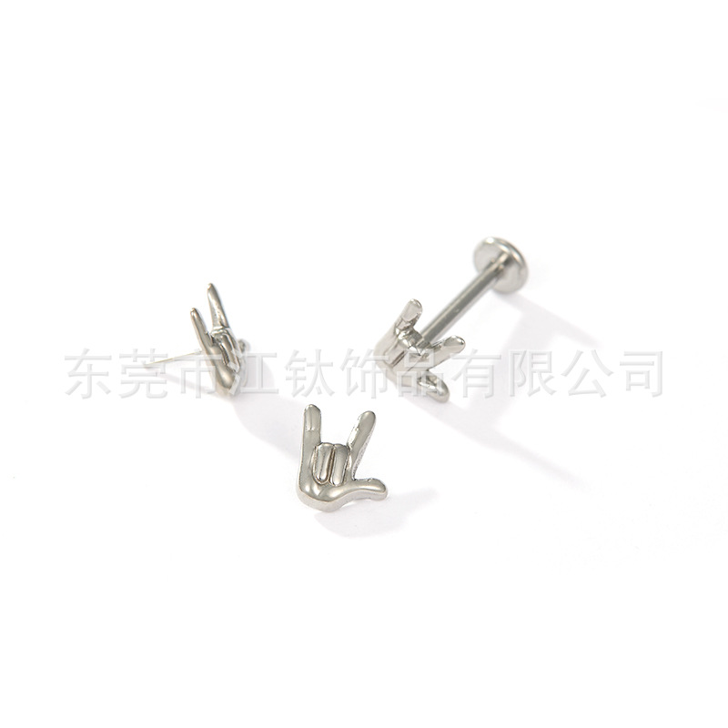 G23 Titanium Ear Bone Nail Love Gesture Star Cartilage Piercing Jewelry - Image 2