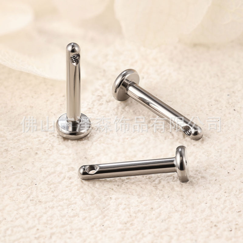 F136 Titanium Side Threaded Earrings Flat Back Labret Stud 1.2mm 10mm Bar 3mm Base 0.9 Thread - Image 2