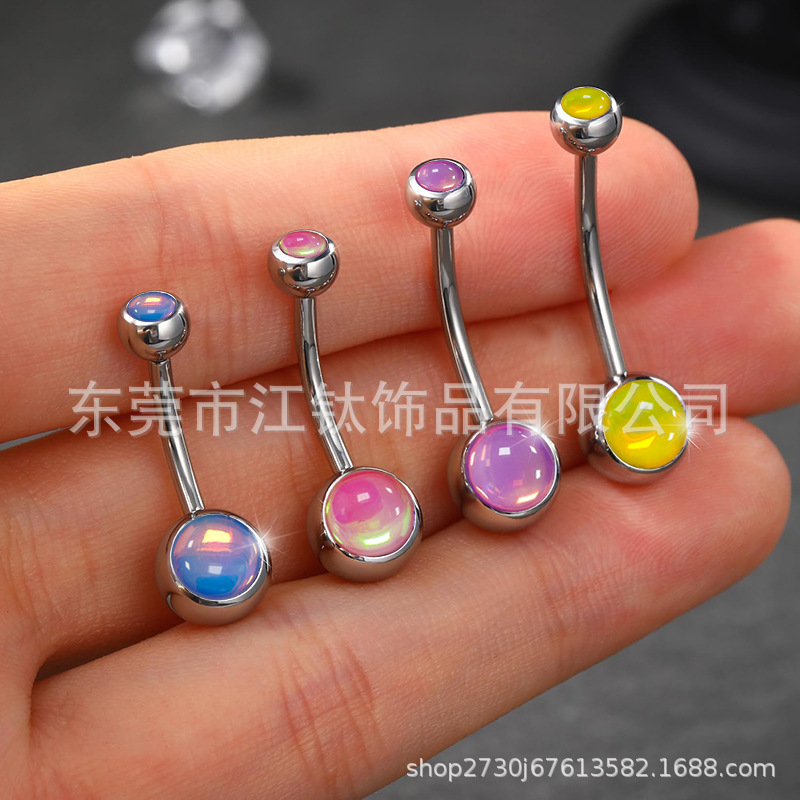 G23 Titanium Belly Button Ring Dangle Oil Drop Flash External Thread Body Piercing Jewelry - Image 4