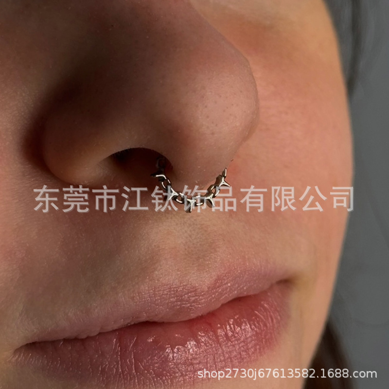 G23 Titanium Hinge Nose Ring Thorn Nose Decoration ASTM F136 Body Piercing Jewelry Nose Stud Gold 1.2x10mm - Image 3