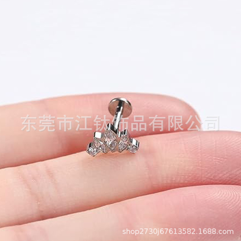 F136 Titanium Horse Eye Stud Earrings with 5 Pcs 5A Zircon Lip Nails G23 Titanium Alloy Body Piercing Jewelry Ear Bone Nails - Image 4
