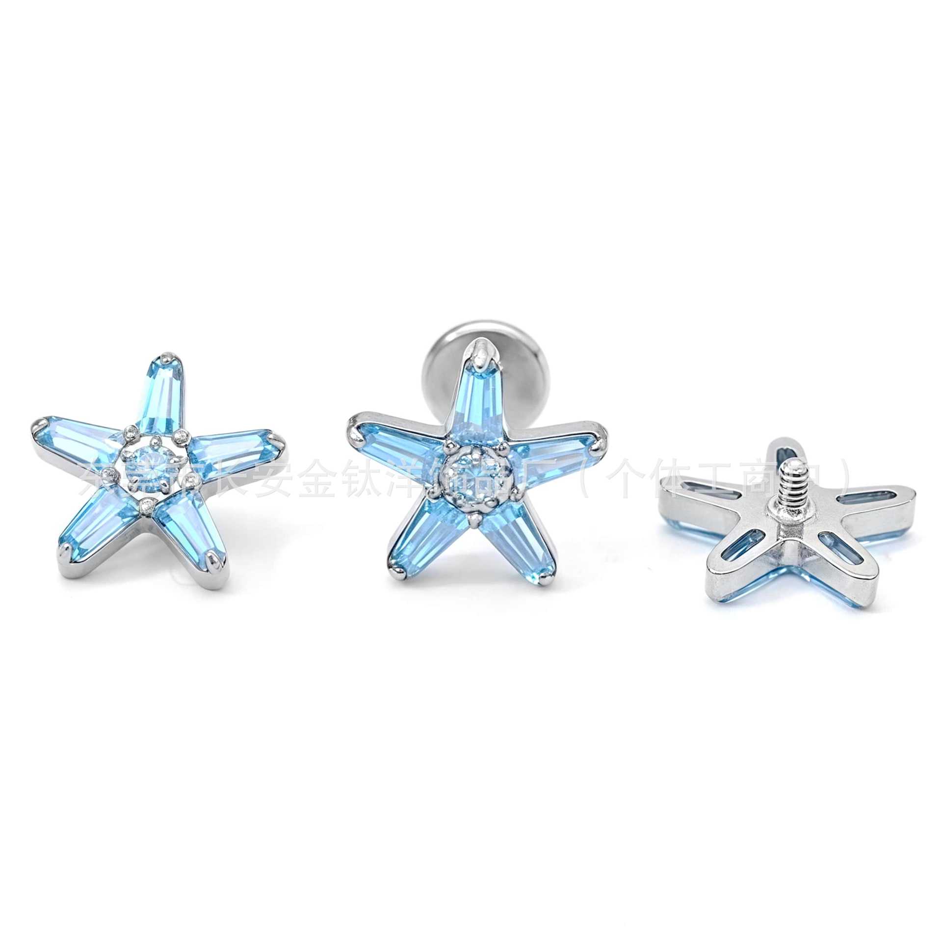 F136 Titanium Internal Thread Full Diamond Five-Pointed Star Zircon Ear Bone Nail Star G23 Titanium Alloy Piercing Jewelry - Image 2