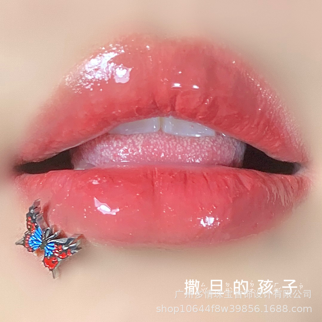 London Butterfly Lip Labret Stud Internal Thread 316L Surgical Steel 12mm 1.2mm Blue Red Lip Piercing Jewelry - Image 4