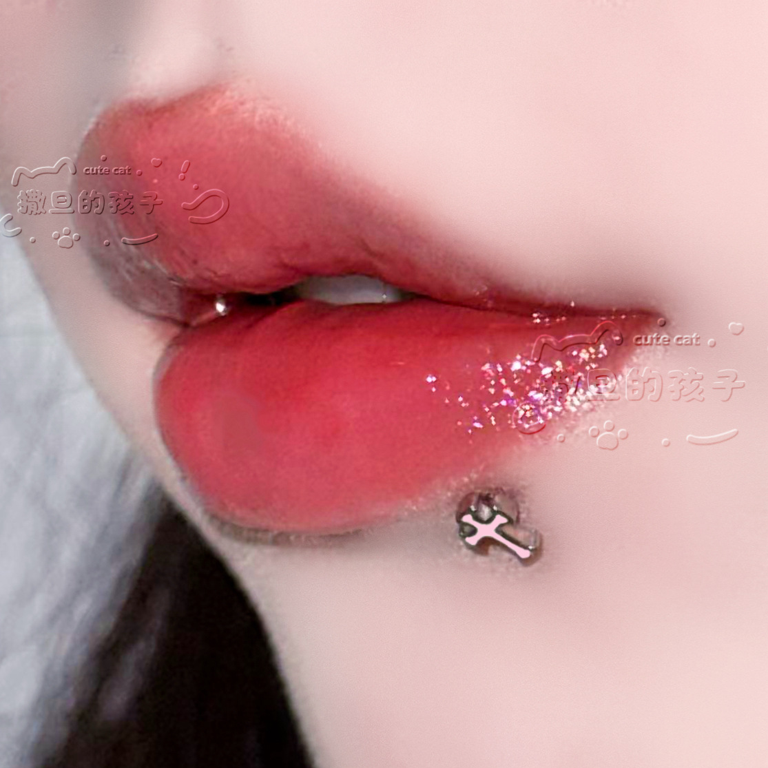 Satan's Children Gothic Cross Labret Lip Ring 316L Surgical Steel Black 16mm Bar 1.2mm Gauge - Image 4