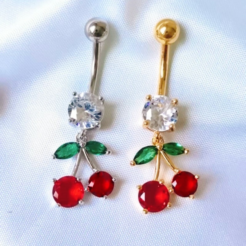 High-End Copper Inlaid Cherry Belly Button Ring Dangle Navel Nail Body Piercing Jewelry Gold - Image 5