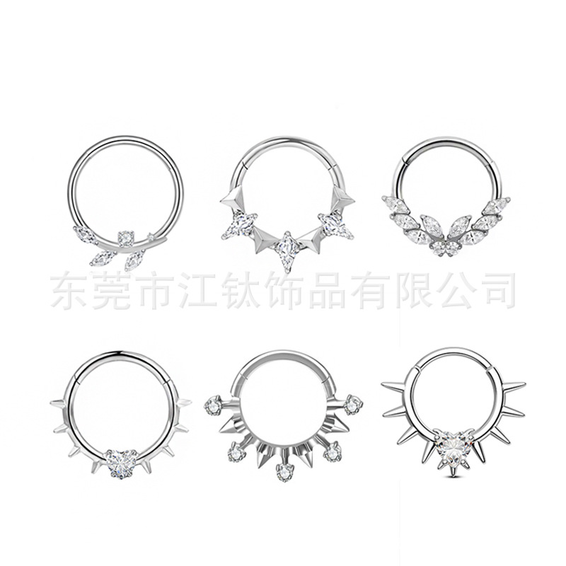 G23 Titanium Nose Ring Heart Full Diamond Closed Ring Cross-Border Body Piercing Jewelry Earrings - Image 5