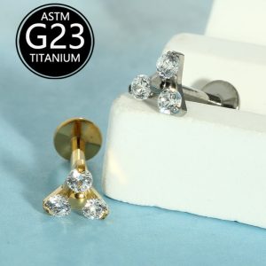 G23 Titanium Flower Internally Threaded Flat Back Lip Stud Ear Cartilage Piercing Jewelry
