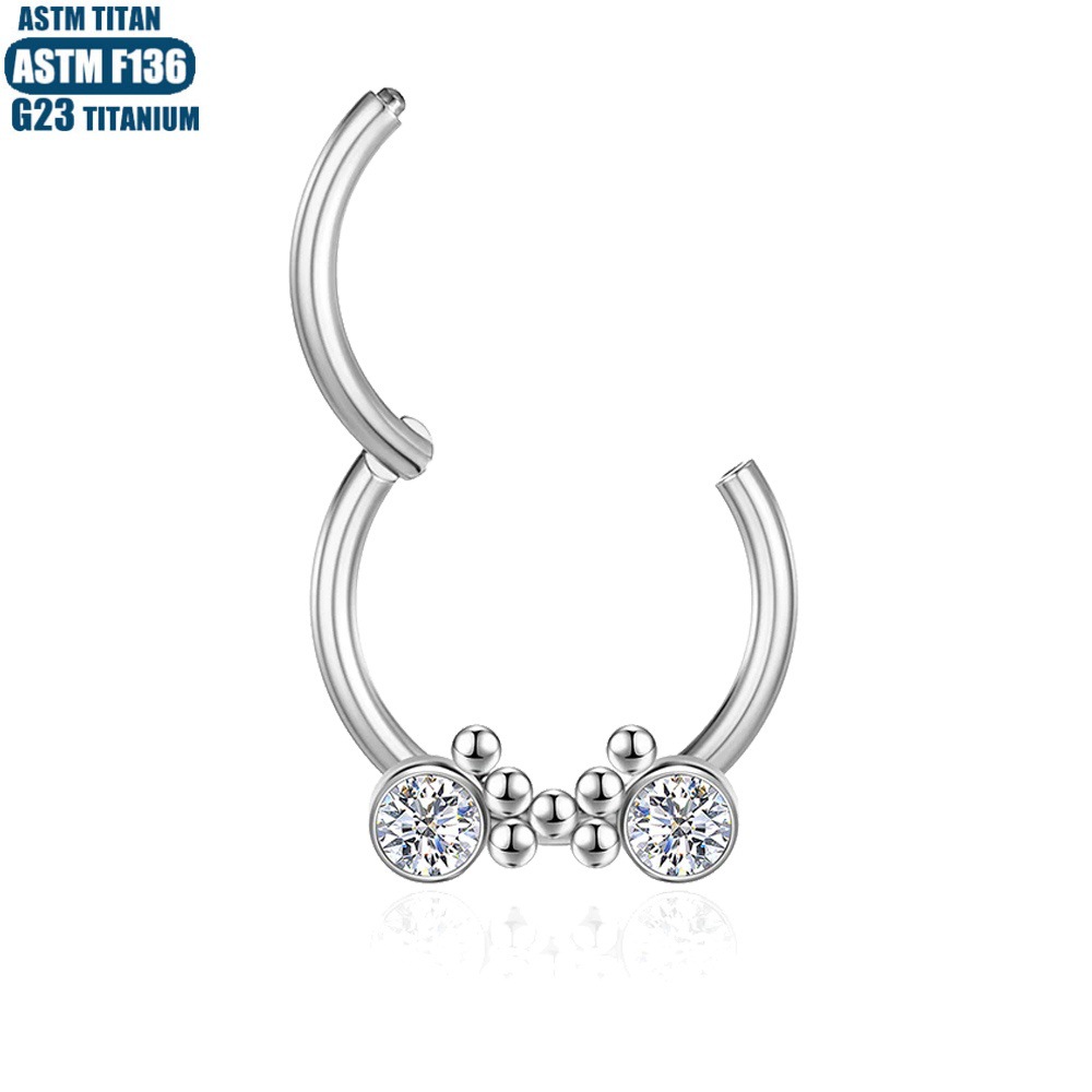 Titanium Nose Ring with Zircon Bead Cluster - Wholesale Septum Ring, Seamless Open Earring for Men and Women - Image 3