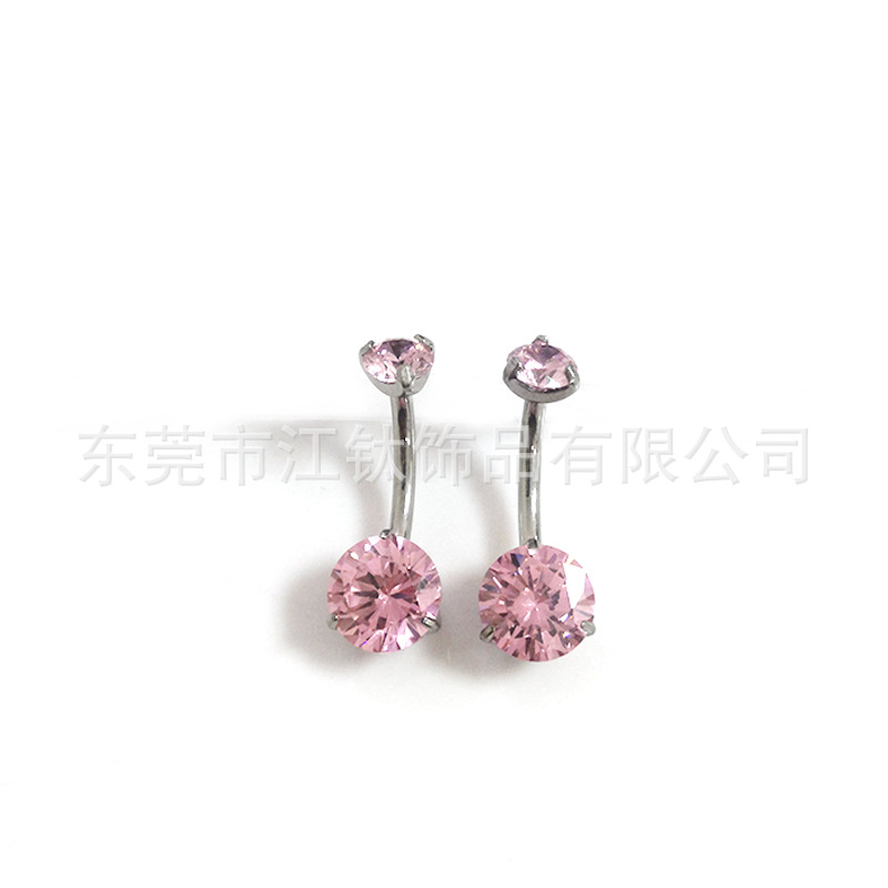 F136 Titanium Navel Nail Double-Headed Three-Claw 5A Round Zircon Belly Button Ring - Image 4