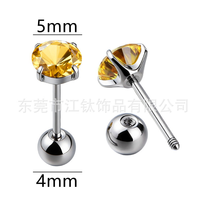JT1035 G23 Titanium Zircon Ball Tongue Barbell - 14G 8mm Labret Stud for Ear Cartilage Piercing - Image 2