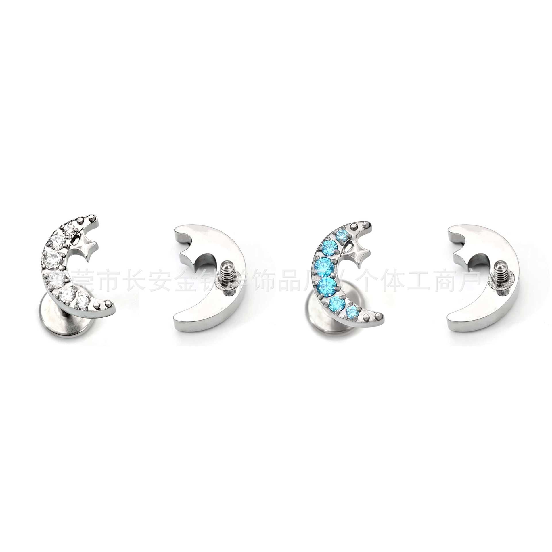 F136 Titanium Moon Star Zircon Ear Cartilage Stud Helix Tragus Lip Labret Piercing Jewelry G23 Titanium Alloy - Image 5