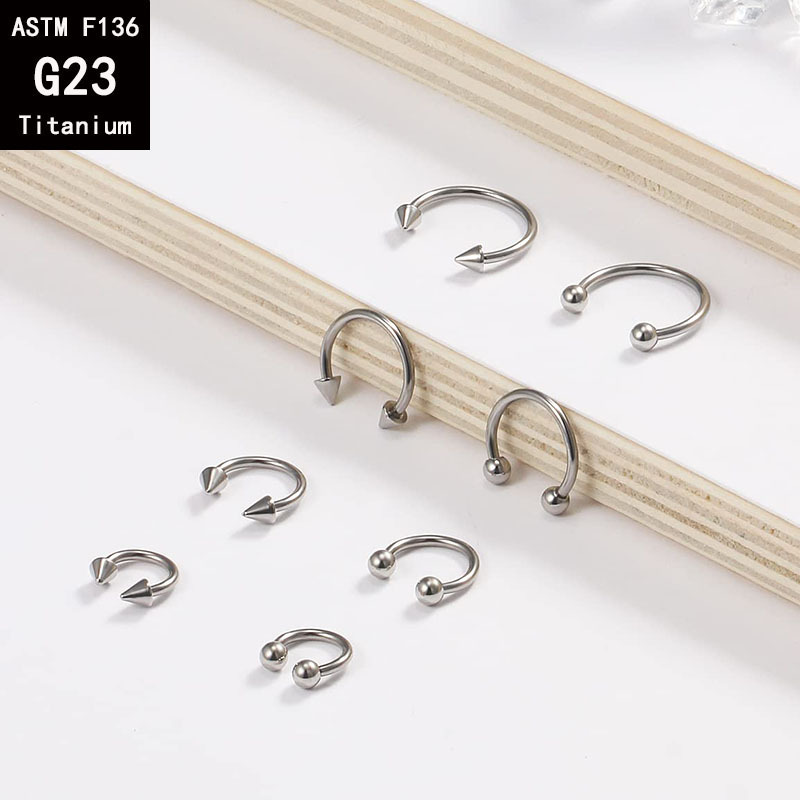 G23 Titanium Inner Tooth U-Shaped C-Shaped Rod Horseshoe Rod Ball Pointed Cone Internal Spiral Nose Ring F136 Titanium Alloy Piercing Jewelry - Image 4
