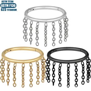 F136 Titanium Nose Ring Chain Earrings Tassel Jewelry Seamless Open Ring Septum Ring Piercing