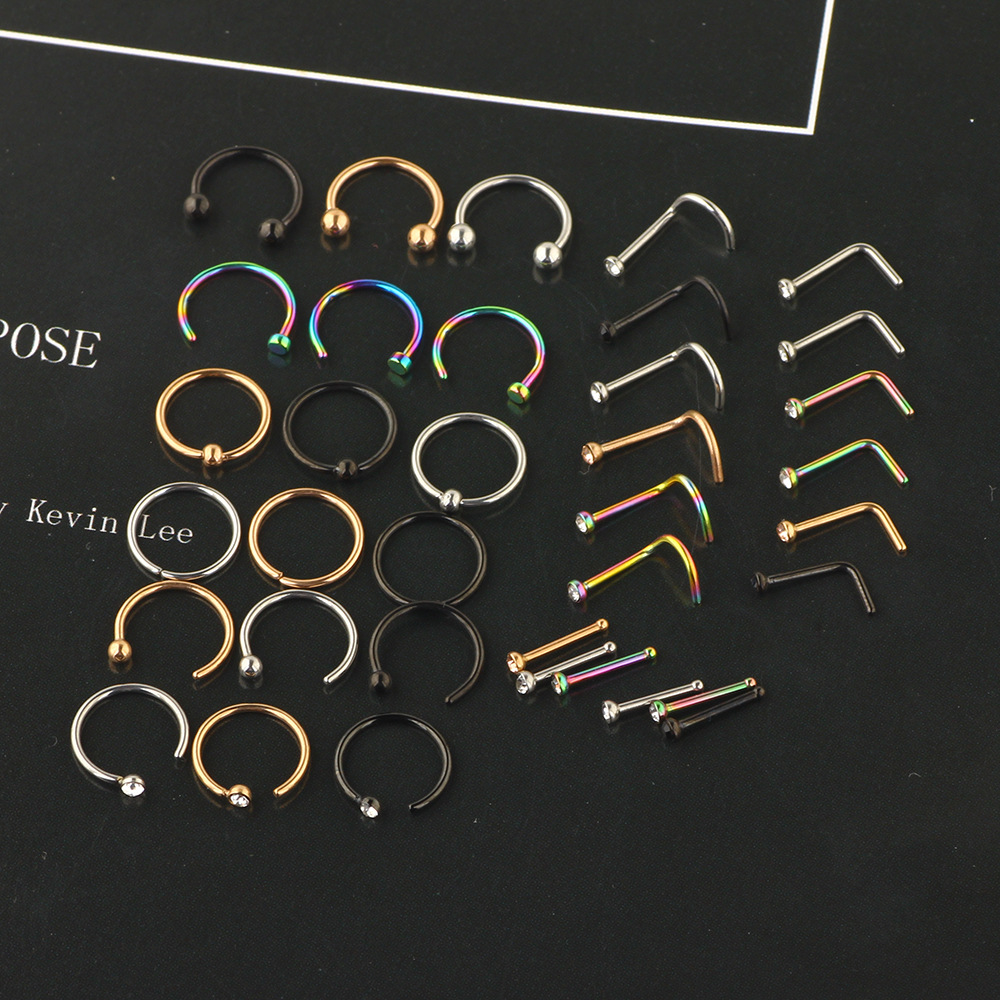 Stainless Steel Nose Stud Nose Ring Straight Curved L Shape Nose Piercing Jewelry - Image 4