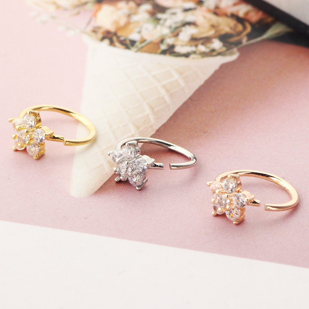 Rose Gold Cactus Nose Ring Fake Lip Ring CZ Piercing Ear Clip No Piercing Earring Ear Cuff Wholesale Copper Jewelry - Image 3