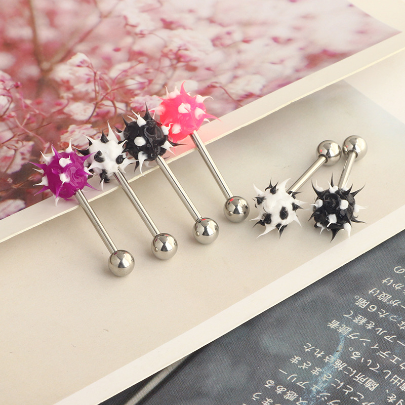 Star Shape Stainless Steel Tongue Ring with Fur Ball Design - Wholesale Body Piercing Jewelry - Image 5