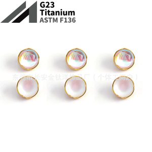 F136 Titanium 18K Gold-Plated Wavy Edge Moonstone Nose Lip Ear Stud Piercing Jewelry