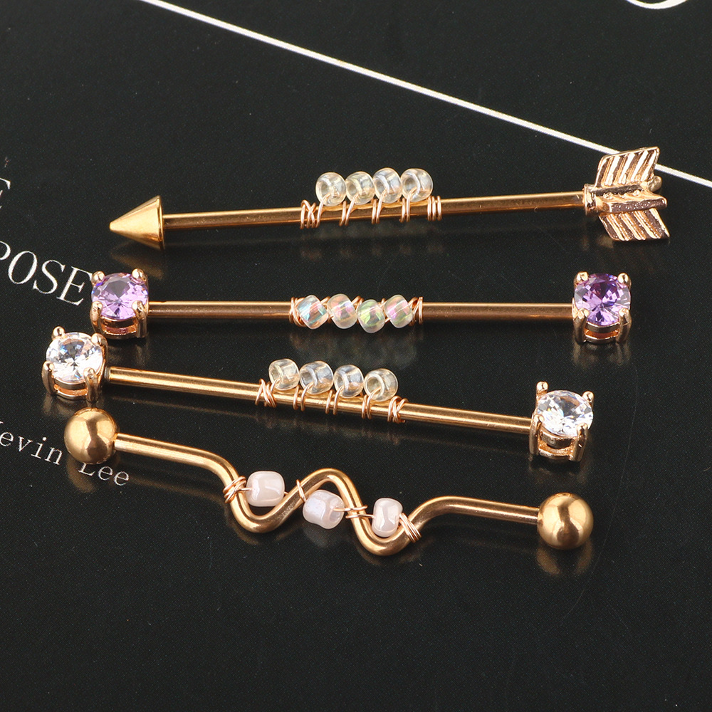 Stainless Steel Industrial Barbell Earrings Set - Long Rod Stud for Helix Cartilage Piercing - Image 2