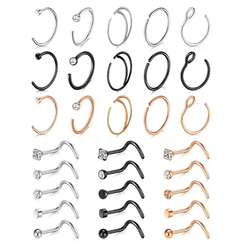 Stainless Steel Fake Puncture Nose Ring Clip Combination Set Wholesale - N38 - Image 2