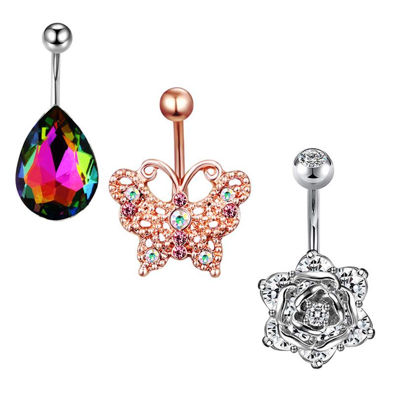 Exquisite AB Color Navel Zircon Ring Soft Pot Ball Belly Ring 3-Piece Set Stainless Steel - Image 3