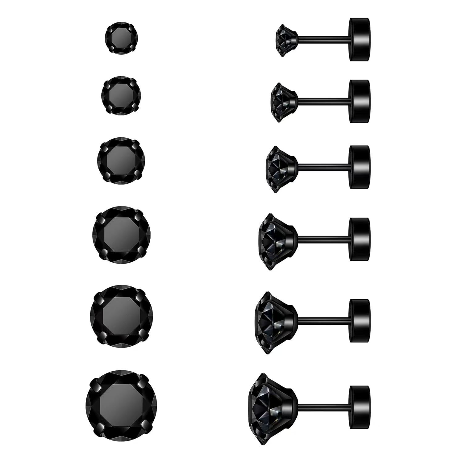 Cross-Border Stainless Steel Round Multi-Size Zircon Earrings - Four-Claw Zirconium Bone Nails Ear Studs Wholesale 5 Pairs - Image 5