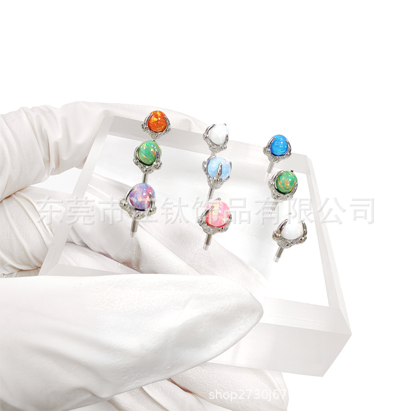 G23 Titanium Dragon Claw Opal Ball Earring - ASTM F136 Titanium Alloy Body Piercing Cartilage Stud - Image 4
