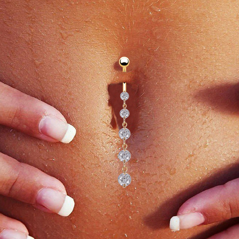 Rose Gold Crystal Heart Navel Ring 316L Surgical Steel Dangle Belly Button Piercing Jewelry - Image 4