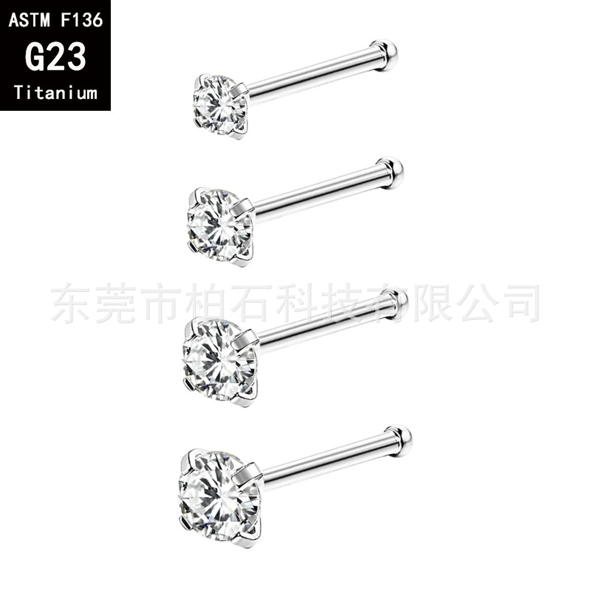 G23 Titanium 7mm Curved Nose Stud with 3mm Zircon Crown - Piercing Jewelry - Image 2