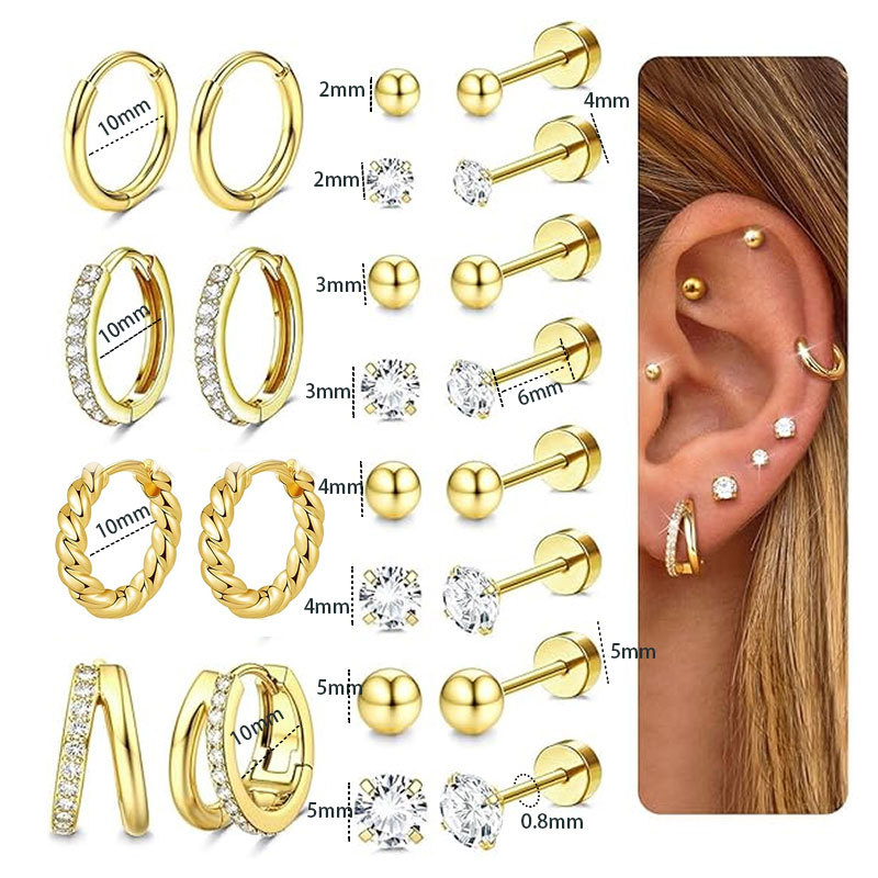 24-Piece Stainless Steel Earring Set - European & American Niche Fashion Earrings for Men and Women, Round Geometric Style, 2025 Summer Trend - Image 5