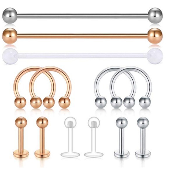 13 Pcs Body Piercing Jewelry Set Nose Ring Nose Stud Lip Ring Industrial Barbell Earrings Stainless Steel Rose Gold - Image 2