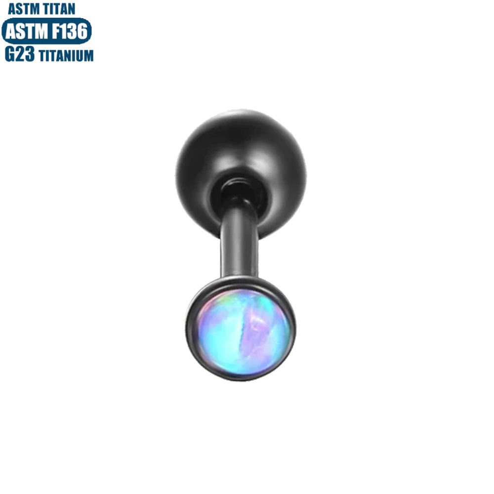 Opal Lip Ring Hoop Labret Stud Titanium Alloy Body Piercing Jewelry 0.8x8mm Black - Image 2