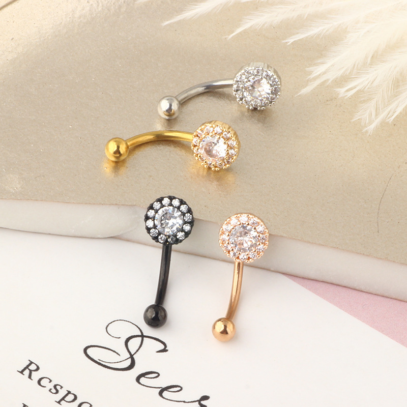 16G Stainless Steel Micro-Inlaid Zircon Round Star Screw Ball Arc Earring and Eyebrow Piercing Jewelry in Rose Gold - Image 4