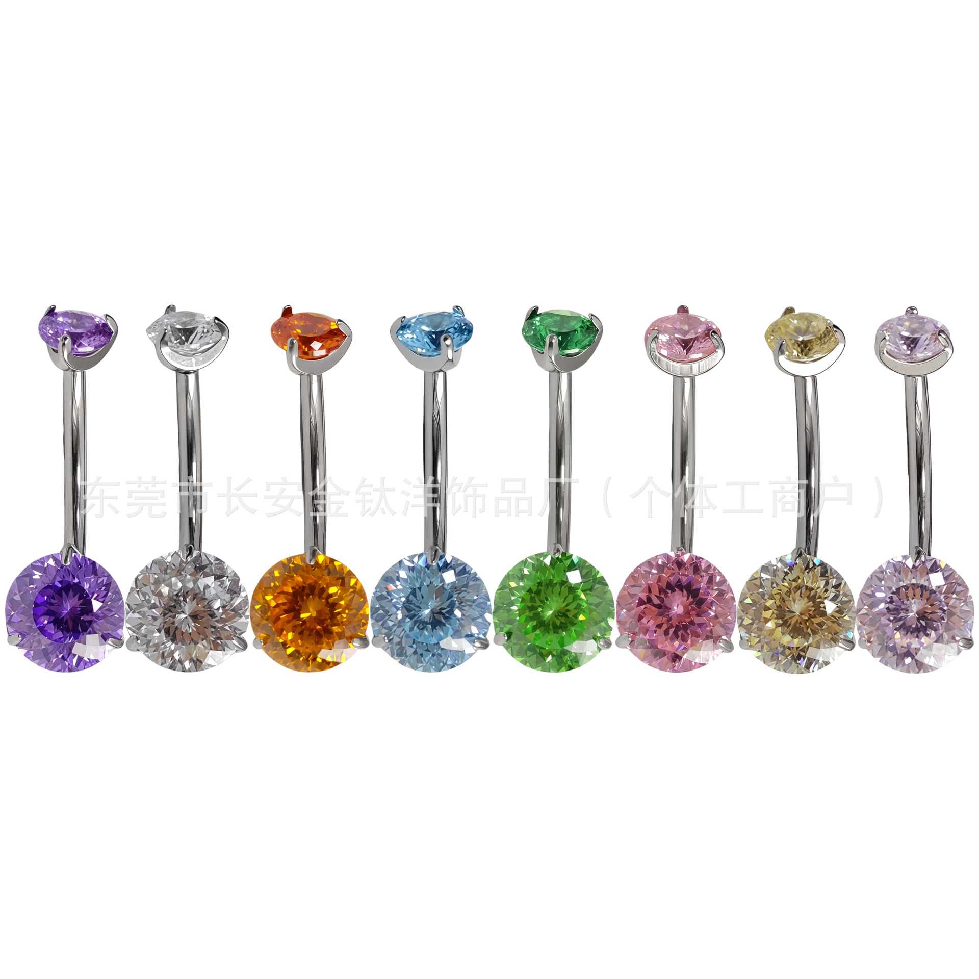 F136 Titanium Internal Thread Bird's Nest Zircon Double-Ended Zirconium Curved Rod Navel Ring - Image 5