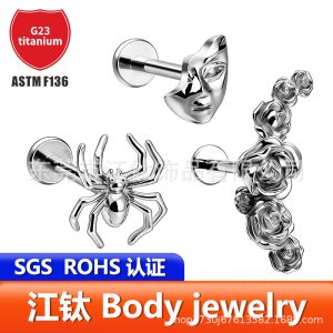G23 Titanium Spider 3D Ear Cartilage Stud - ASTMF136 Body Piercing Jewelry